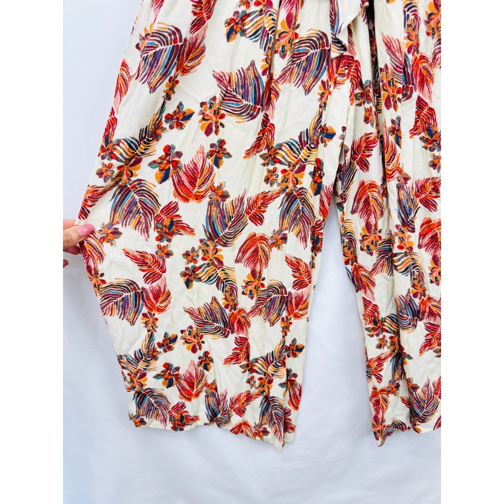 Free People Wide Leg Jumpsuit Size XS Boho Floral Front Tie Cropped Belted - Picture 9 of 15
